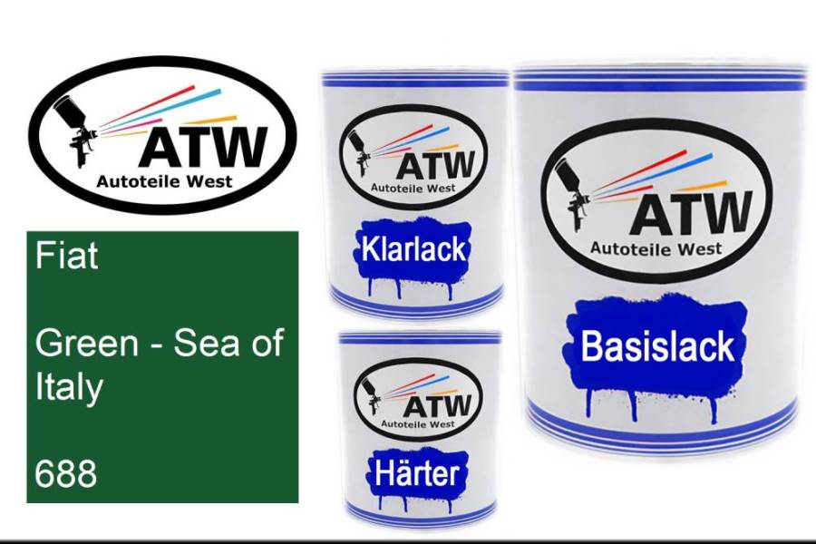 Fiat, Green - Sea of Italy, 688: 1L Lackdose + 1L Klarlack + 500ml Härter - Set, von ATW Autoteile West.